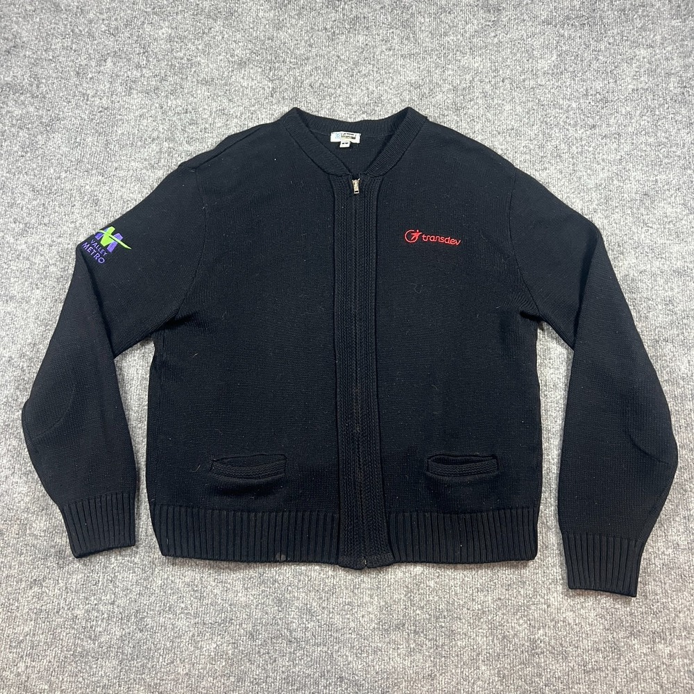 Edward Cardigan Sweater Men Large Black Tight Knit Ribbed Collar Full Zip Winter